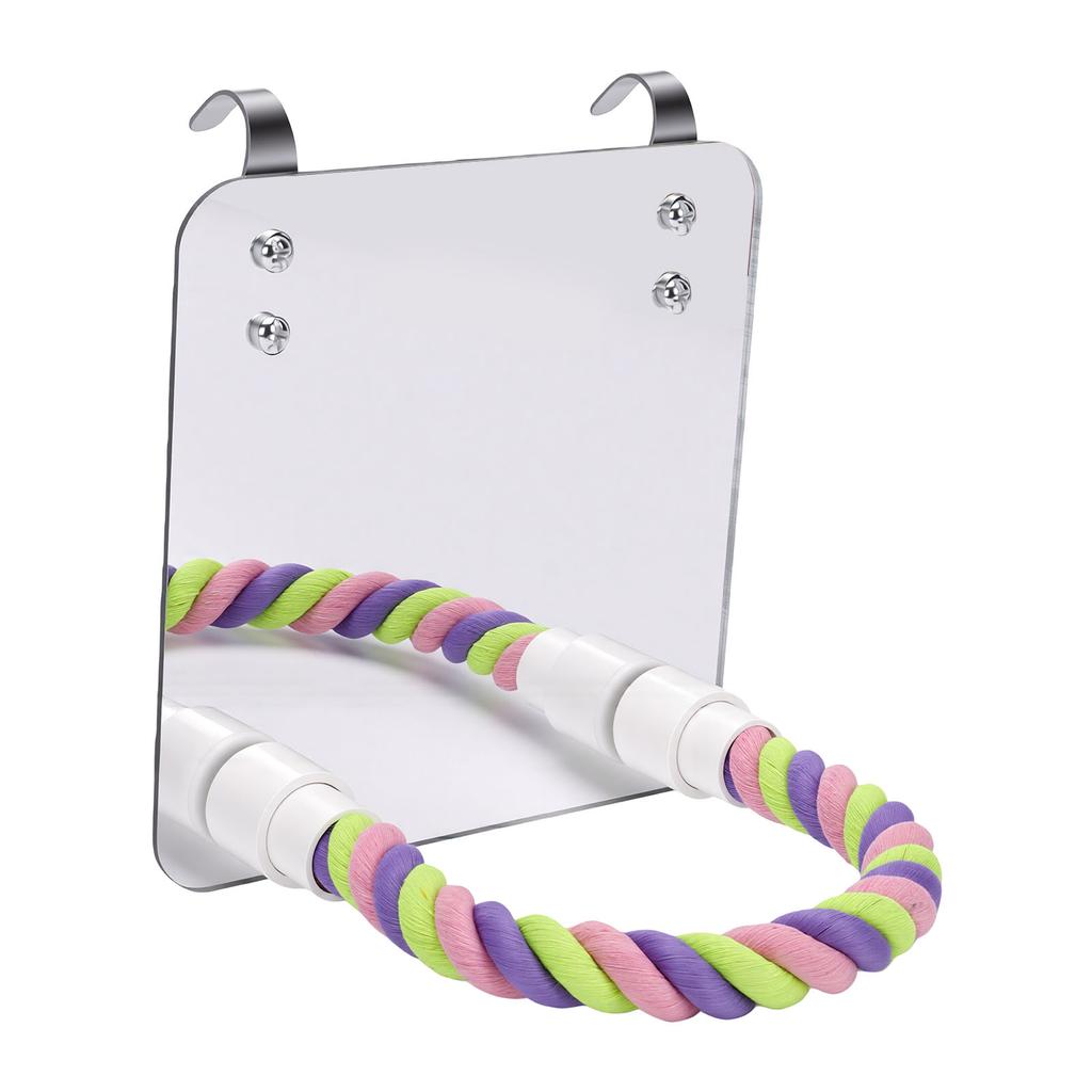 Bird Mirror with Perch Colorful Cotton Bird Rope Perch Parrot Chew Toy for Bird Cage Accessories