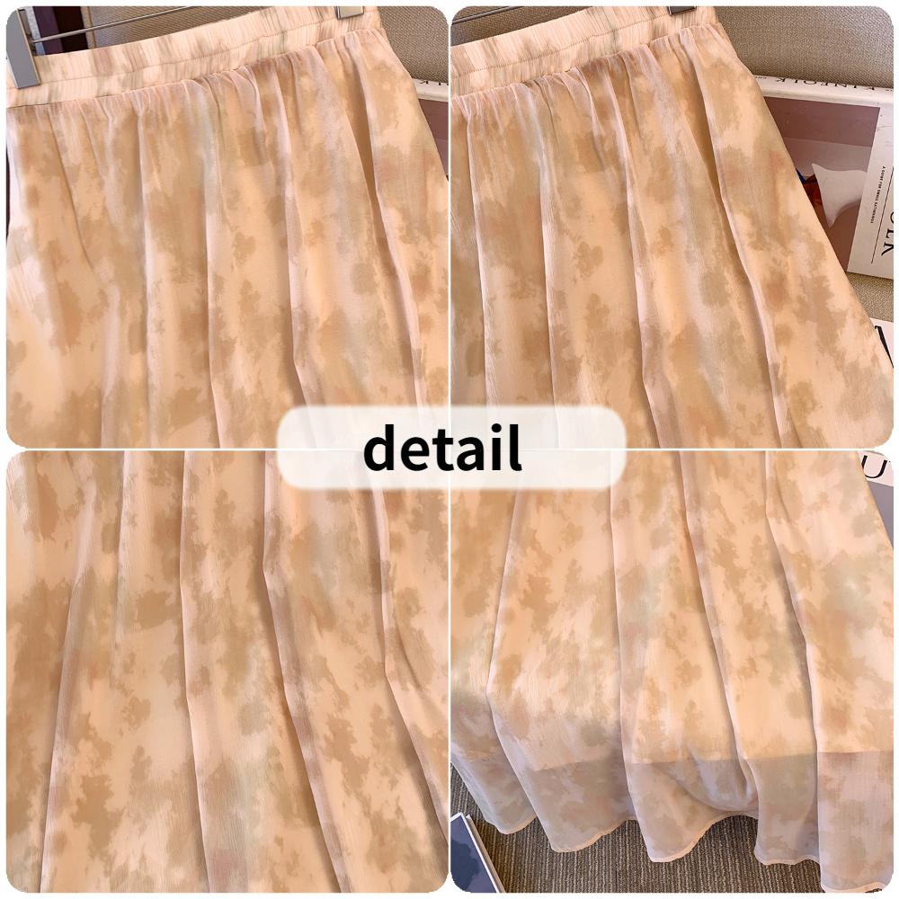 (2XL~6XL) Tie-dye Print Skirt for Women Elastic High Waist Ruffled A-line Skirt Summer Elegant Fashion Thin Loose Skirt Breathable Soft Plus Skirt