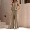 Women's Sleeveless Vest and Trousers Two Piece Set Solid Color Two Piece Round Neck Top Pants Suit Casual Set Vacation