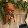 Iron Christmas Bell Ornament, Three Staggered Bells with Ribbon and Pine-Look Trim for Wreath Holiday Displays