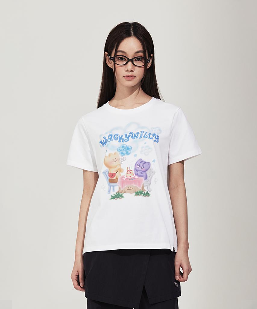WACKY WILLY Women'S Graphic Semi-Oversized Short Sleeve T-Shirt White