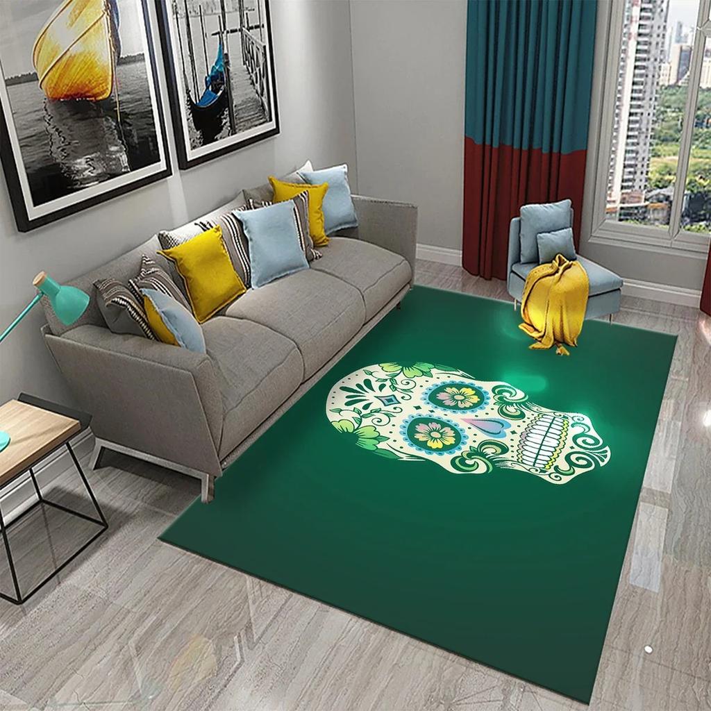Flower Skull Carpet Skeleton Skull Bone Design Living Room Bedroom And Kitchen Bathroom Non-Slip Decor