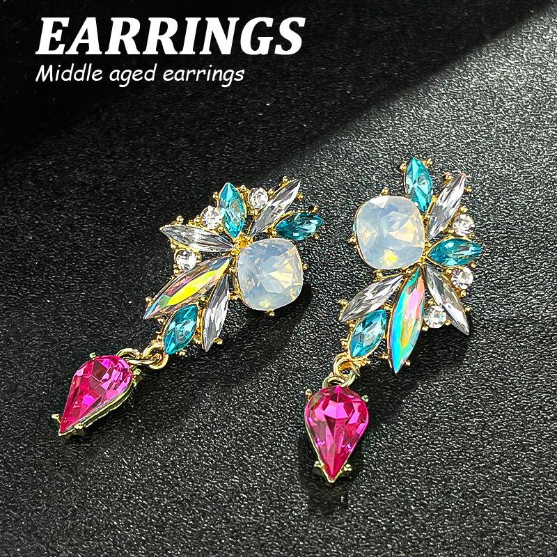 Boucles d'oreilles pendantes Zircon Fleur Colorée pour Femmes, Boucles d'oreilles pendantes Statement pour Fête & Usage Quotidien