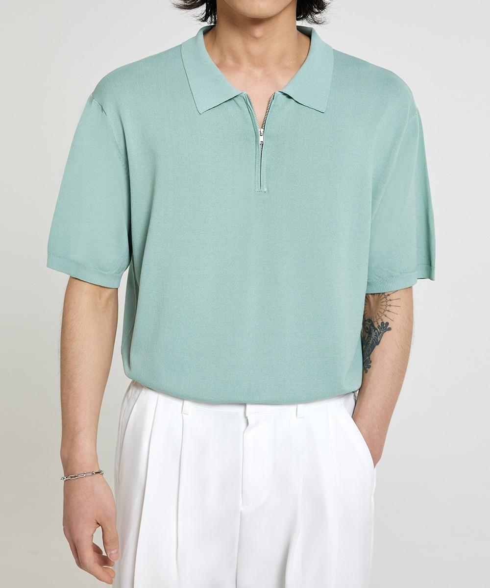 Age O.D. Washable Half-Zip Collared Short-Sleeve Knit [Mint] Mint/L