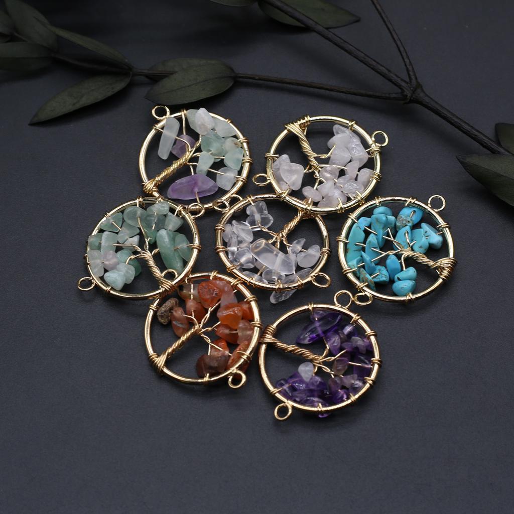 2Pcs Winding Connector Natural Stone Fluorite/Amethyst Round Gravel Connector For Jewelry Making DIY Necklace Bracelet Accessory