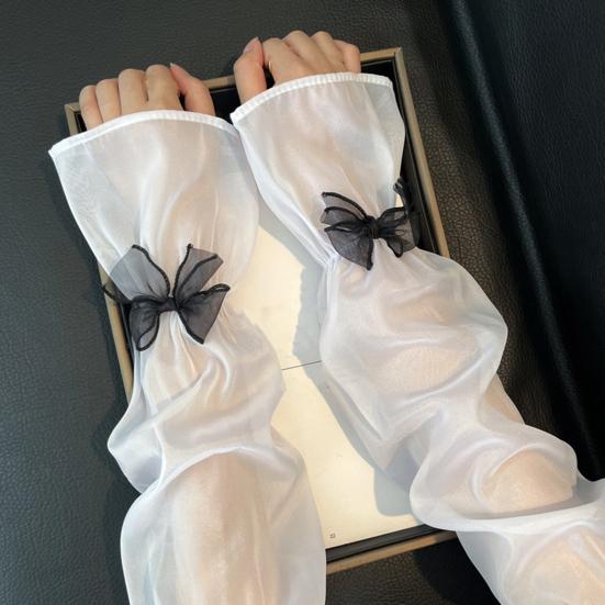 Sheer Mesh Arm Sleeve Tulle Lace Long Fingerless Gloves UV Protection Ice Silk Bowknot Sunscreen Sleeves for Party Outdoor Activities