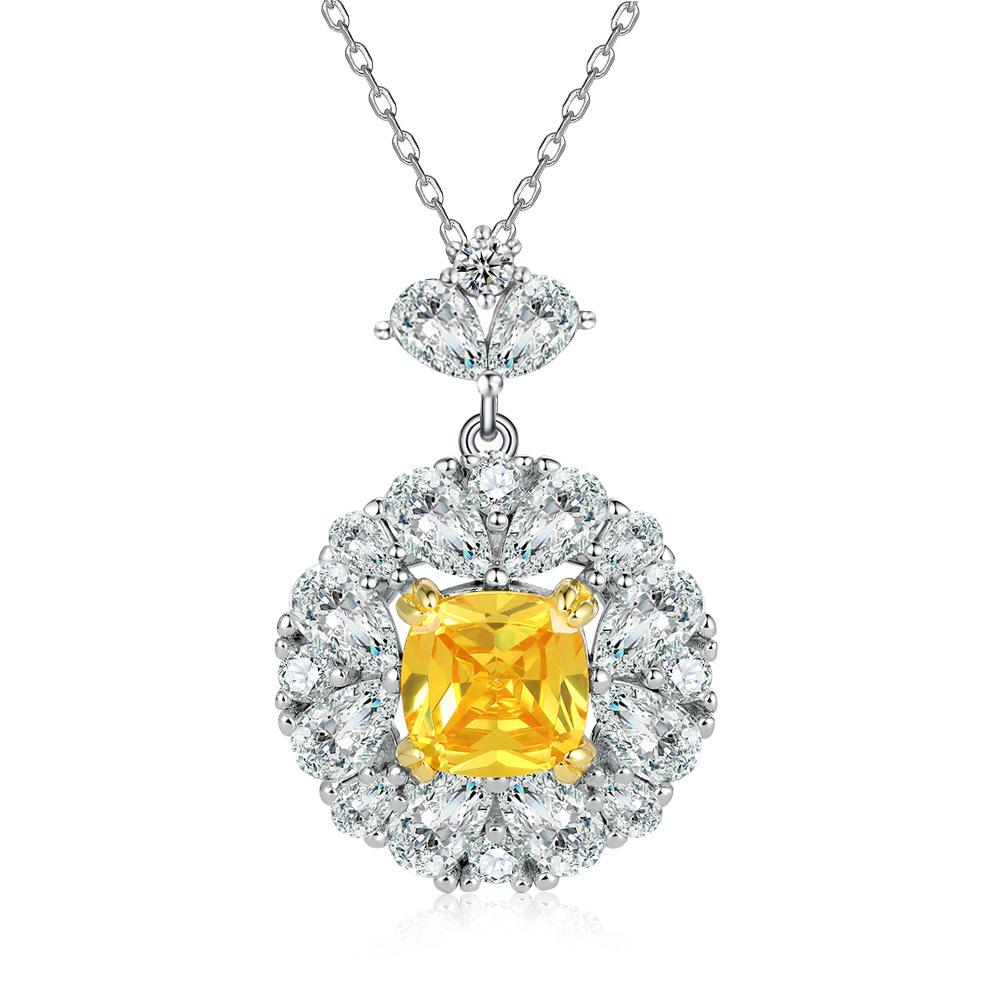 

925 sterling silver yellow zircon flower necklace female niche high-end European and American style pendant collarbone chain ins 925 silver платиновый