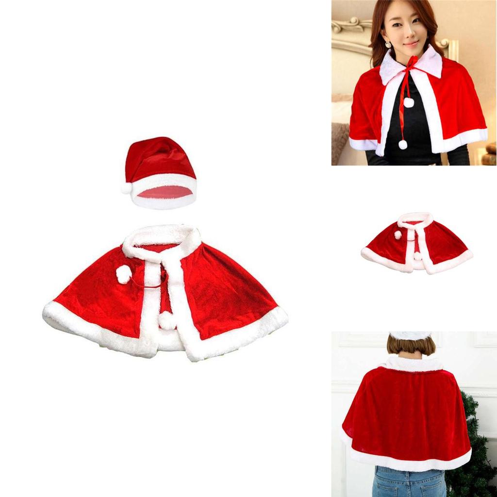Soft Xmas Santa Costume Set Red Velvet Cloak Hat For All Ages