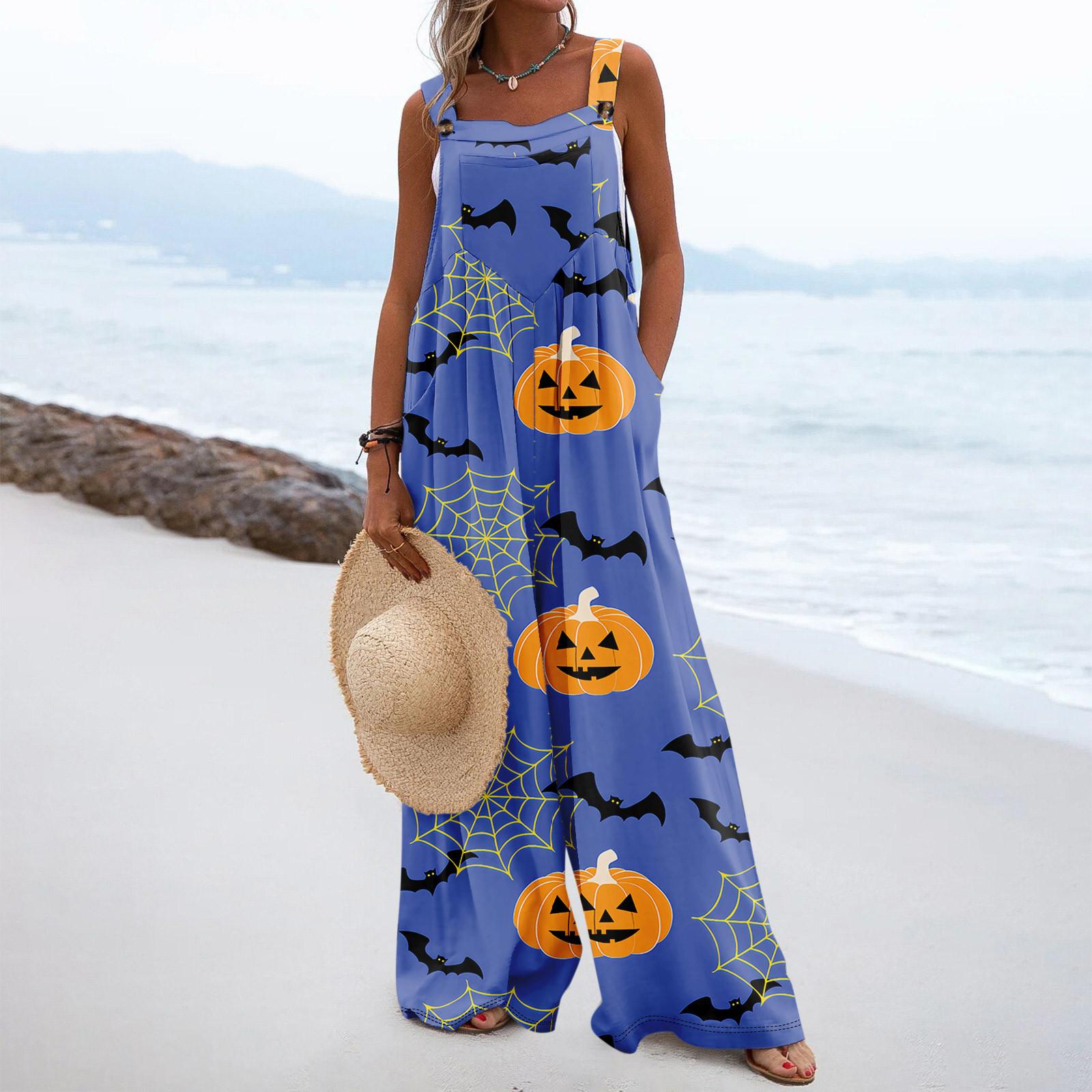 Женский повседневный свободный комбинезон с длинными брюками и пуговицами без рукавов — фото 10