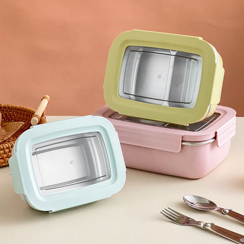 

Fresh-keeping Divided Lunch Box 304 Stainless Steel Snack Box with Lid School 350ml Pink