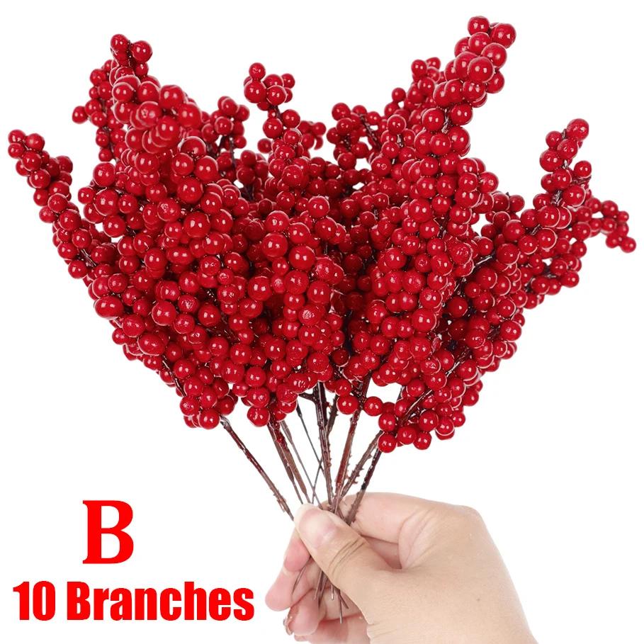 1/30 Branches Dense Berries  Artificial Flowers Bouquet Red Holly Berry Stamen Plants Xmas Tree Christmas Party  Home Decor