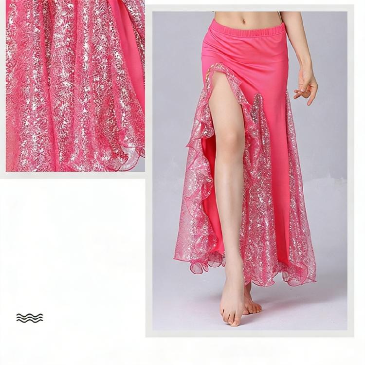 Belly Dance Skirt for Women,Dancing Skirt Belly Dancer Outfit,Sequins Slit Flowy Maxi Skirt Halloween Costume Gift