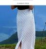 Women's 2025 Summer White Polka Dot High-Waisted Slit Skirt - Versatile & Slimming Style