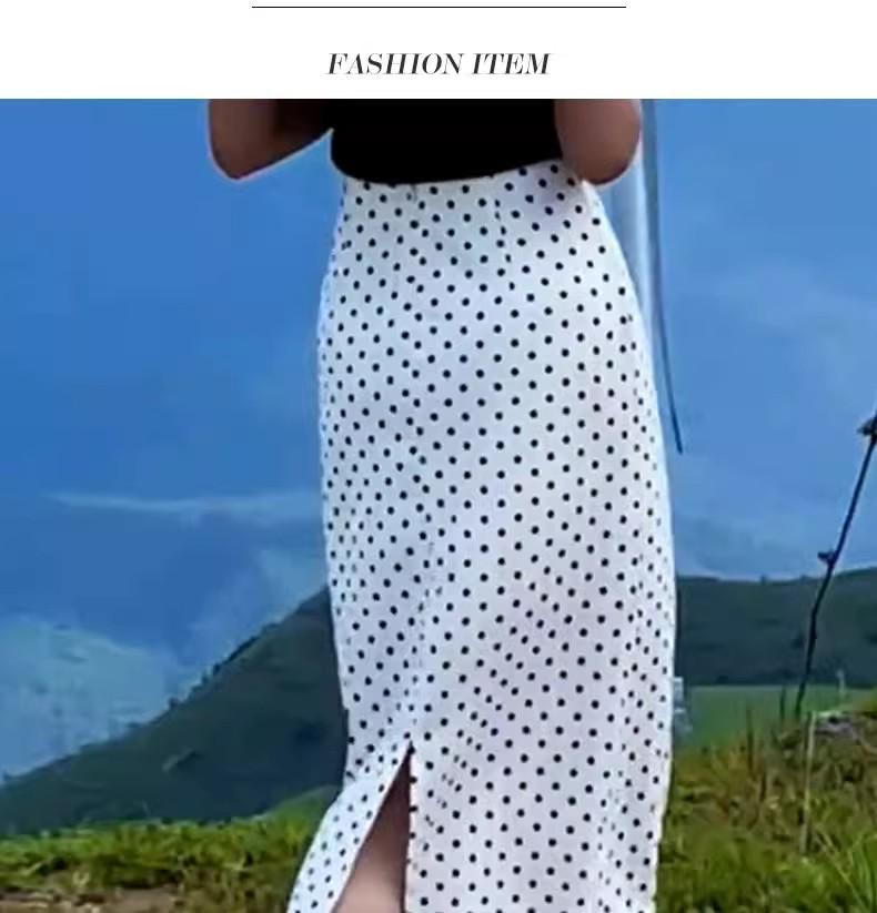 Women's 2025 Summer White Polka Dot High-Waisted Slit Skirt - Versatile & Slimming Style