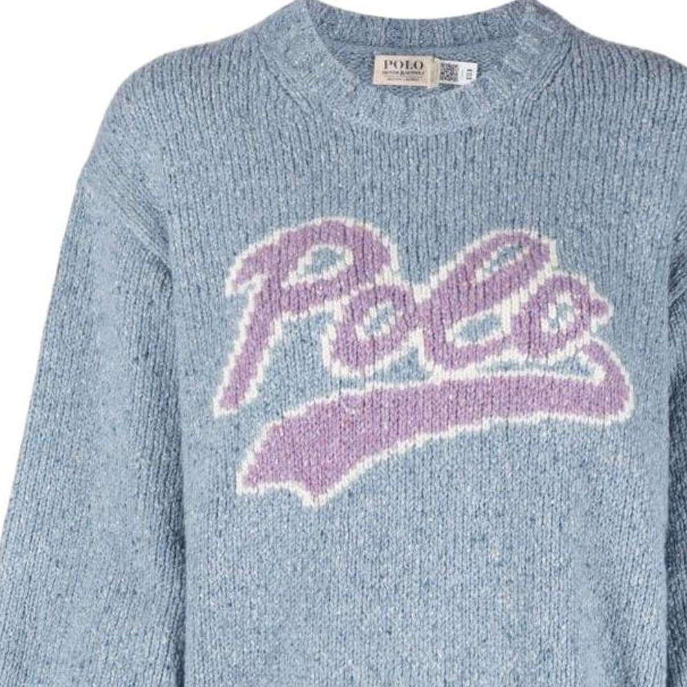 Polo Ralph Lauren Ss22 Round Neck Knitted Logo Jacquard Straight Wool Sweater Women Sweater Blue Gray 211872814-001