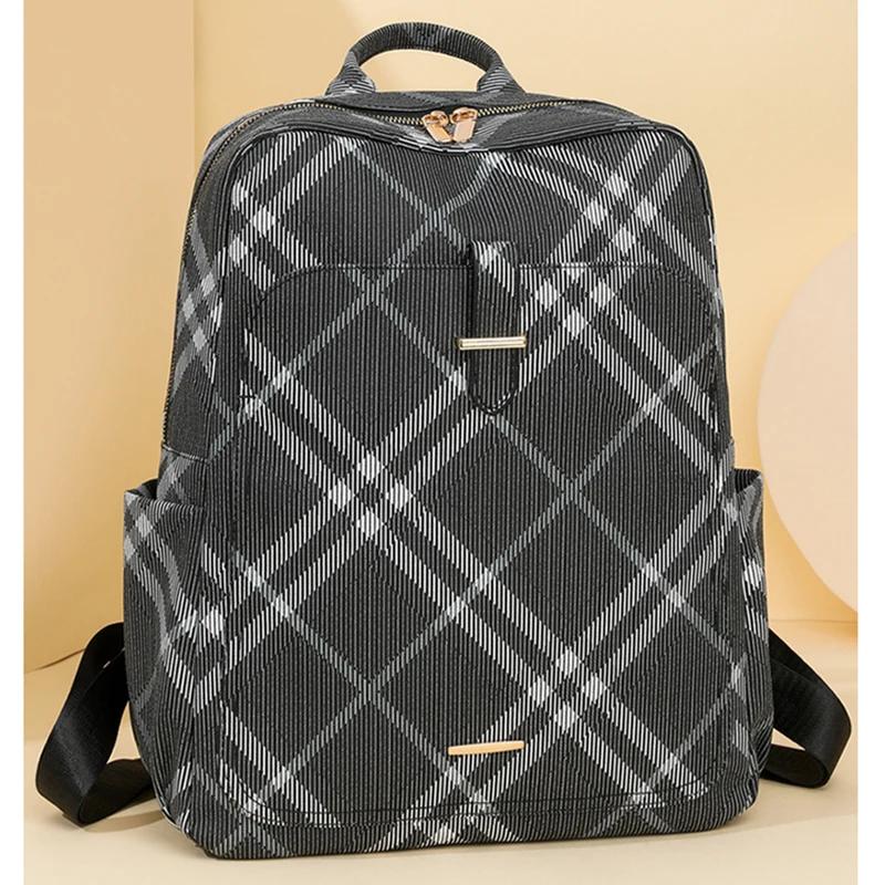 Versatile Women's Shoulder Bag Fashionable Backpack Leisure Travel Grid Large Capacity Backpack New