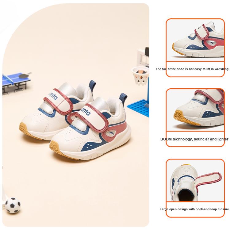 Anta Comfortable Thick Sole Non-Slip Wear-Resistant Low-Top Running Shoes Baby Sneaker Sand-Gray Red A312340051-2