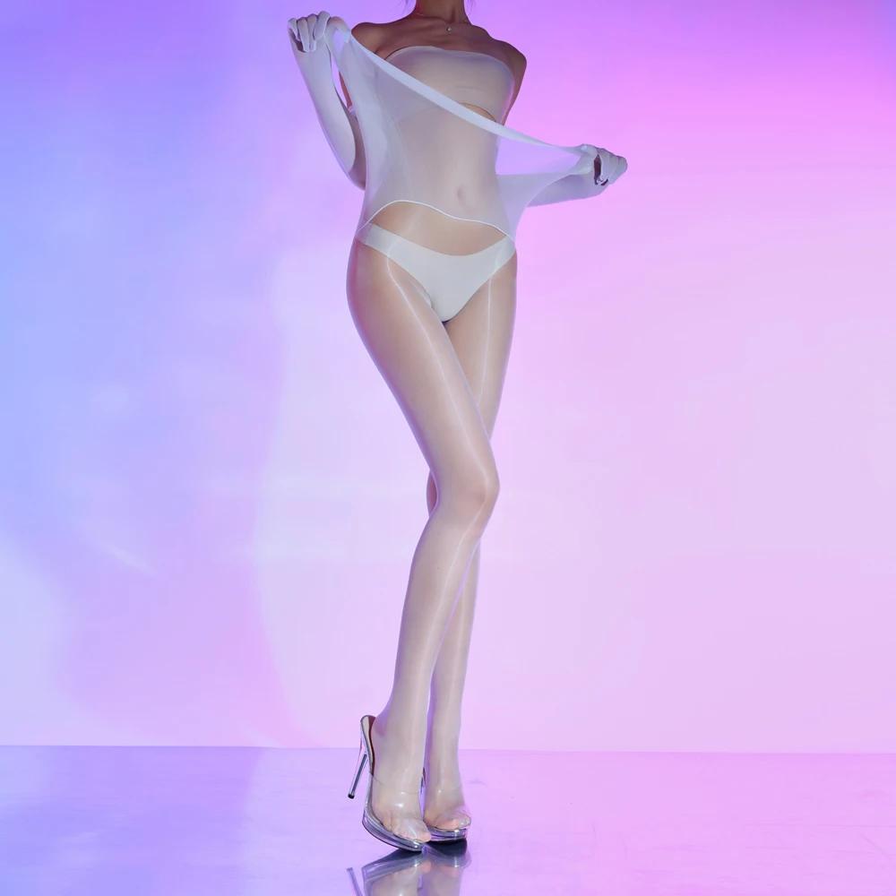 Women's High Waist Pantyhose Sexy Oil Shiny Sheer Stocking Leg Slim Tights Woman Clothing Maid Pantyhose