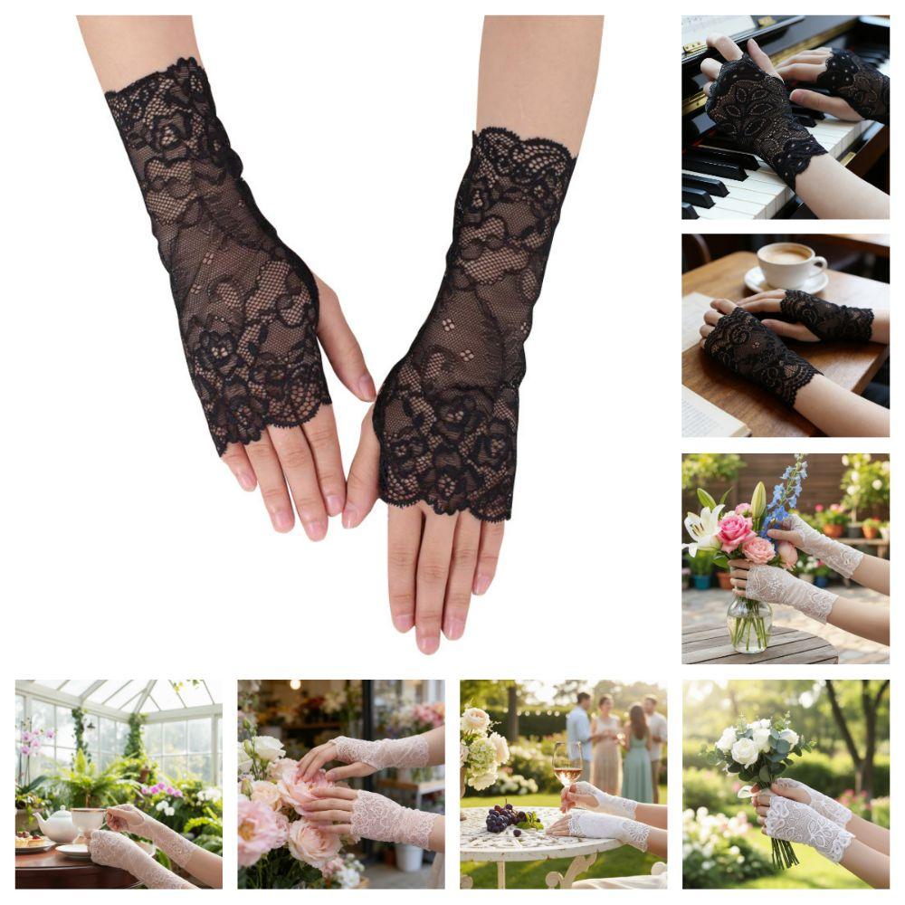Breathable Lace Half Finger Gloves 10/15/18/21cm Driving Gloves  Wedding Events