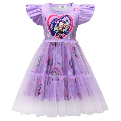 98002 Kids Girls Lily Lovebraids Print Ruffle Mesh Dress