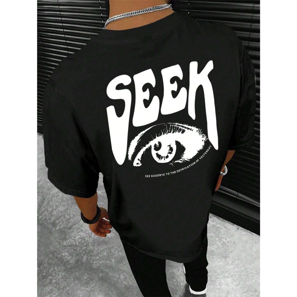 Seek Anticipated Gaze Printing T-Shirts Men Soft Loose Tshirs Breathable Summer Street T-Shirts Cotton Loose Tee Clothes