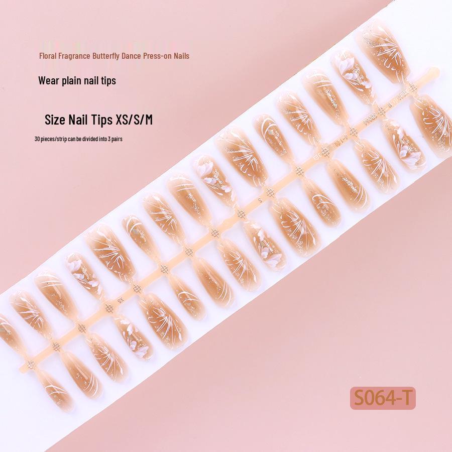 Butterfly Glitter Nude Nail Tips - Long, Handmade, Trendy, and Luxurious Wearable Nails.