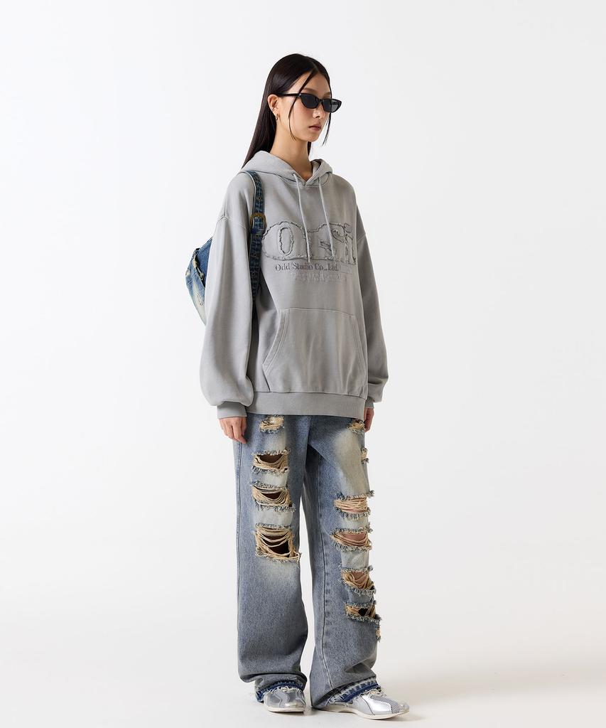 Odsd Pigment Damaged Overfit Hoodie - Light Gray