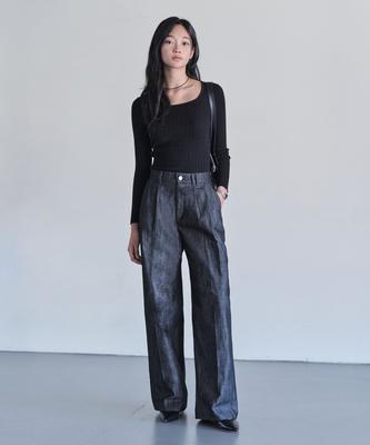 Deketeuumeon [Linen Like]2Pleats Wide Pants Dcwpt012Cpblack