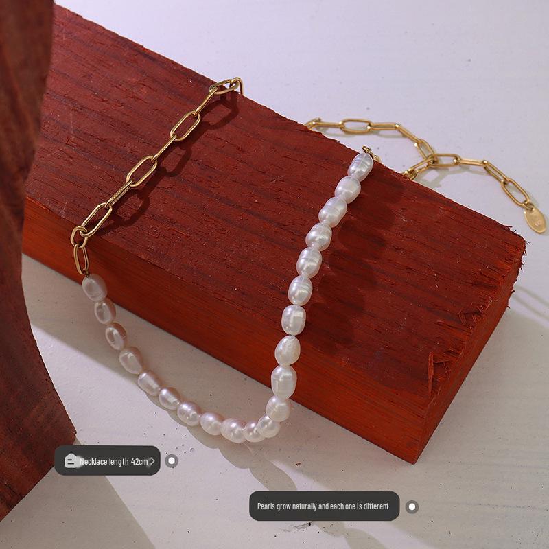 18K Gold-Plated Titanium Necklace with Freshwater Pearl Splice