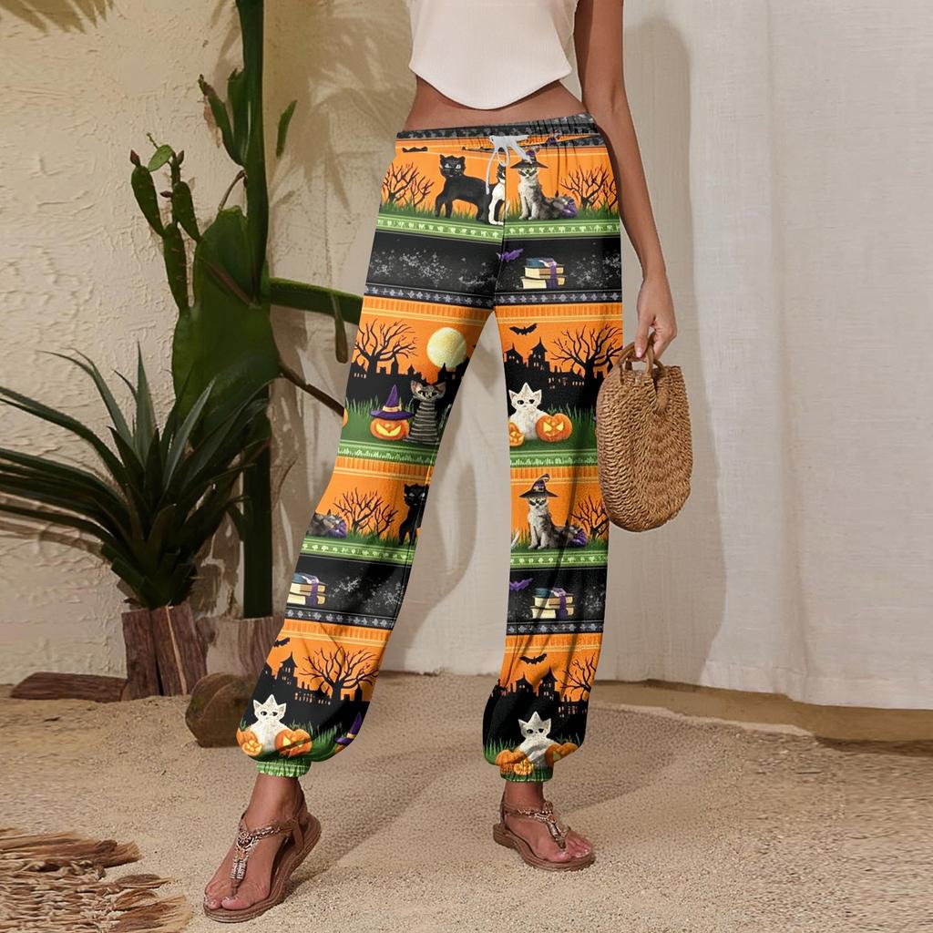 Women's Halloween Print Joggers Drawstring Elastic Waist Tapered Leg Casual Sweatpants