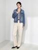 Xin Ge Women's Gradient Denim Jacket - Relaxed Fit, Washed Blue, Slimming, Versatile Lapel Style for Commute.