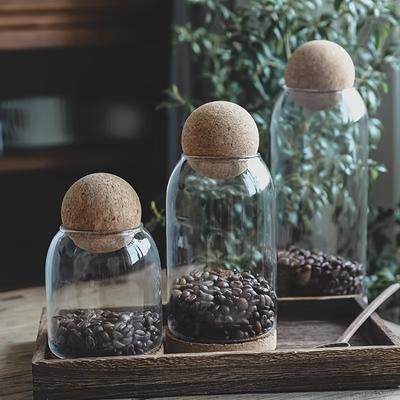 Pack of 3, Glass Jar with Airtight Lid, Candy Jar with Lid, Food Storage Container with Cork Ball Lid for Tea, Coffee, Spices, Candy, Kitchen Supplies