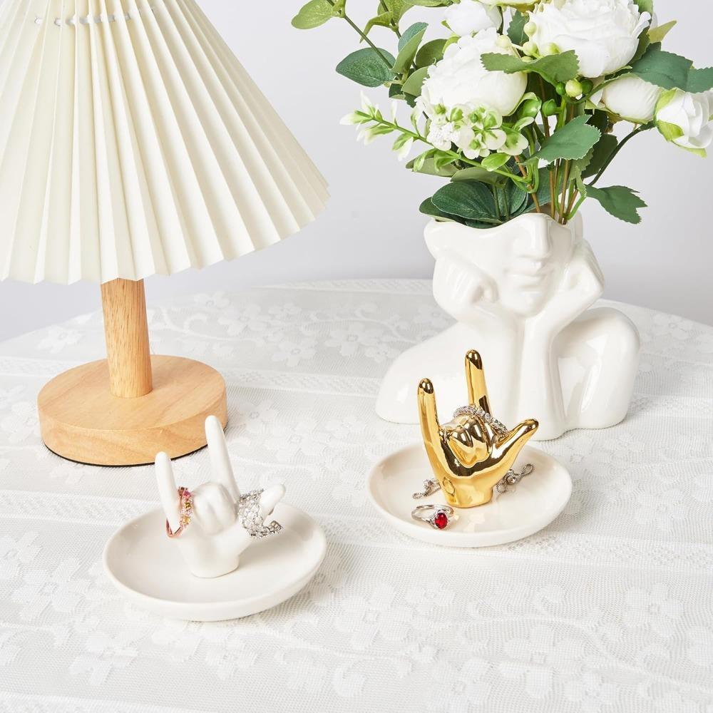 1 buc Model Gest, Organizator Inele Bijuterii, Măiestrie Galvanizată, Perfect pentru Decorarea Casei și Depozitarea Inelelor