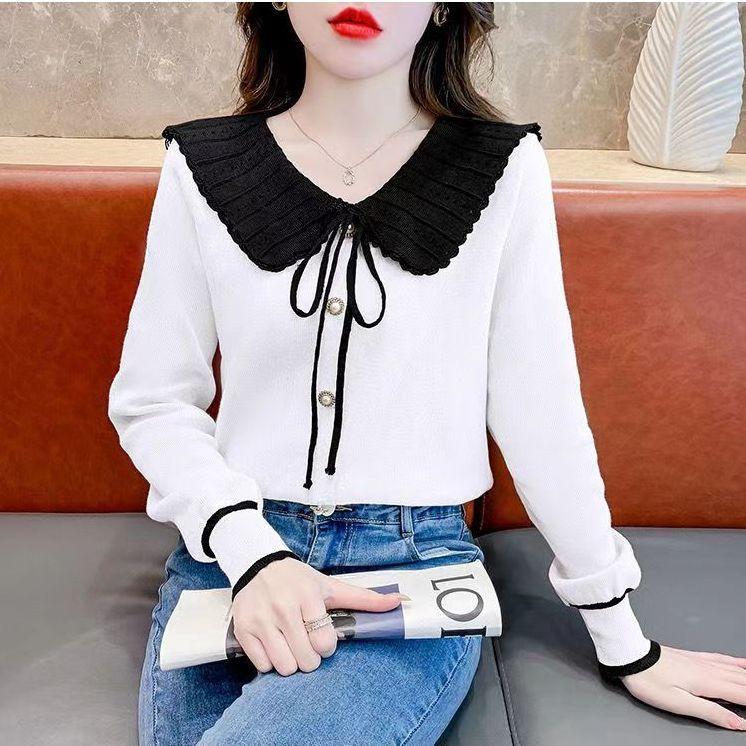 Bow Doll Neck Knitted Sweater Long Sleeved Autumn and Winter Fashionable Outerwear with Lace Up Design Exuding A Sense of Temperament and Style