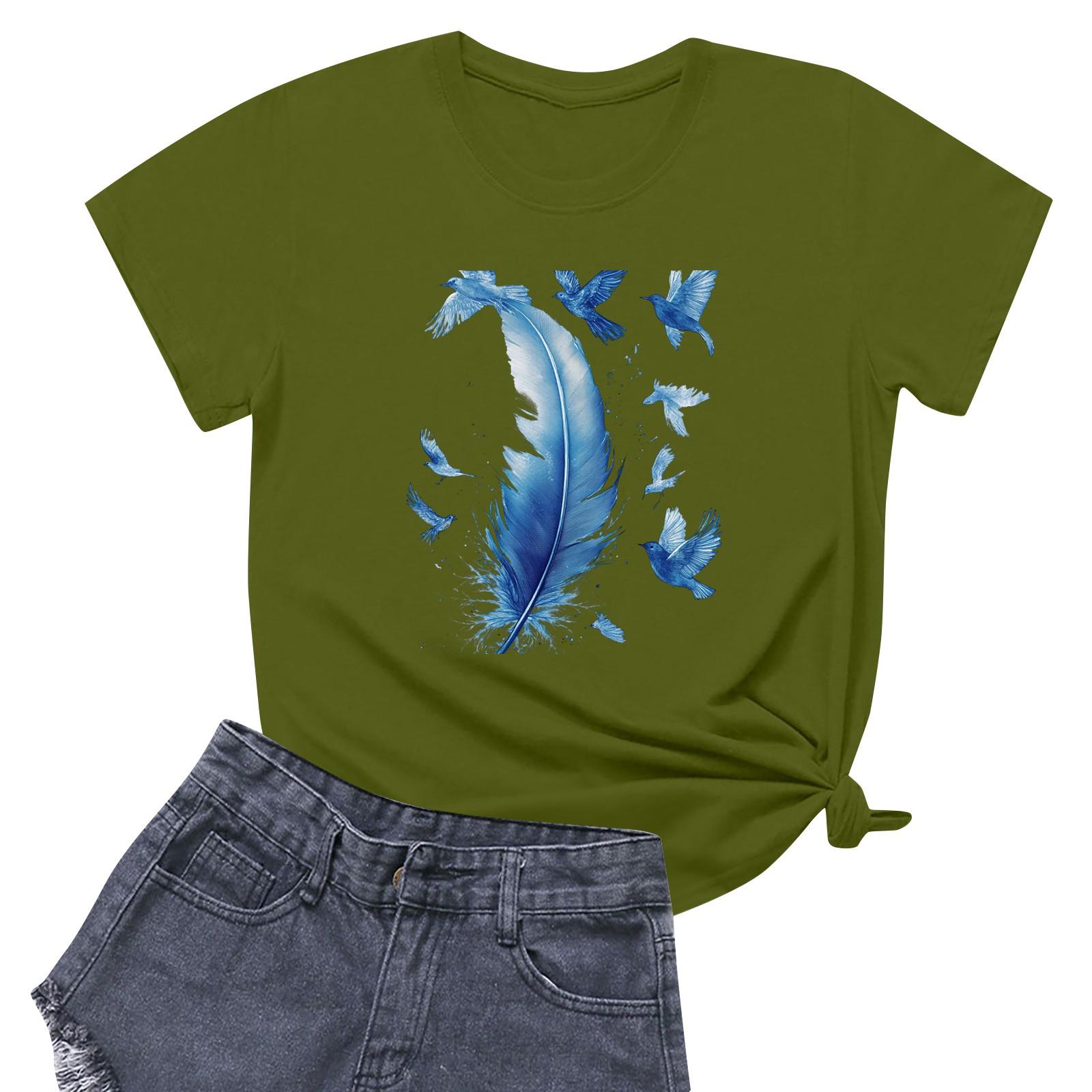 

Женская повседневная футболка с круглым вырезом и короткими рукавами с принтом L армия зеленый