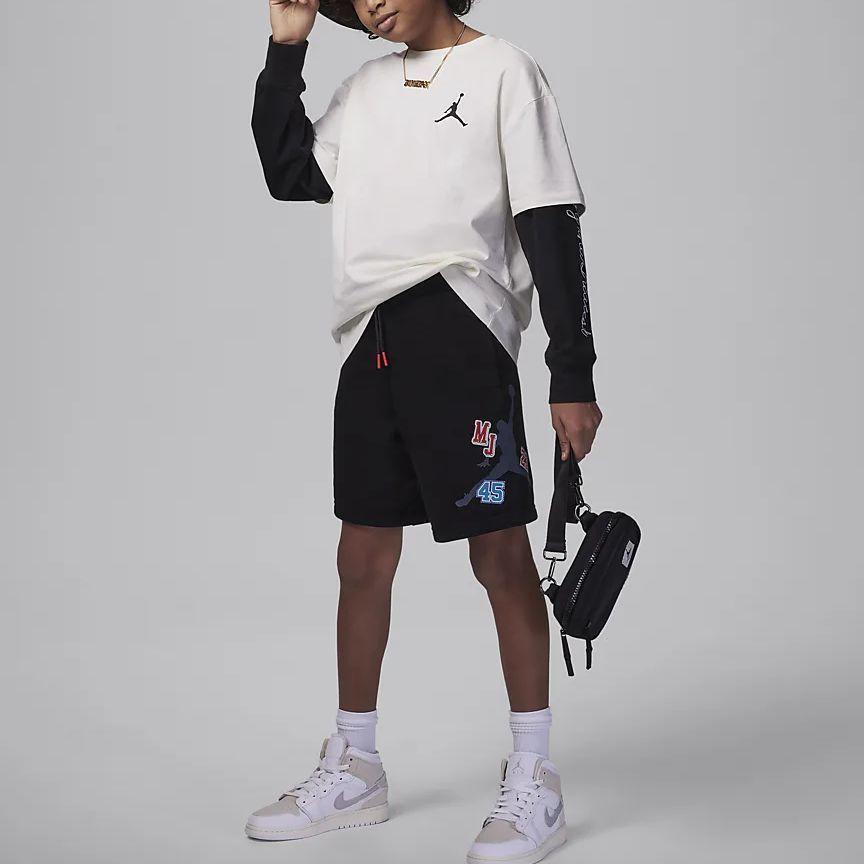 Jordan Stitch Patch Logo Round Neck Fake Two-Piece Long Sleeve Printed T-Shirt Kids Tops White HF2312-133