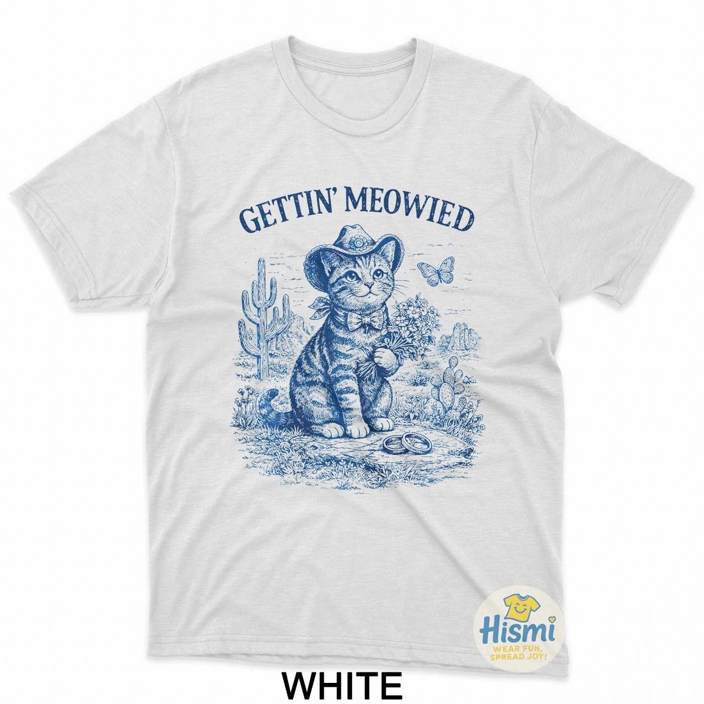 Bachelorette Party Cowboy Cowgirl Getting Meowied Cat Bride T-Shirt S