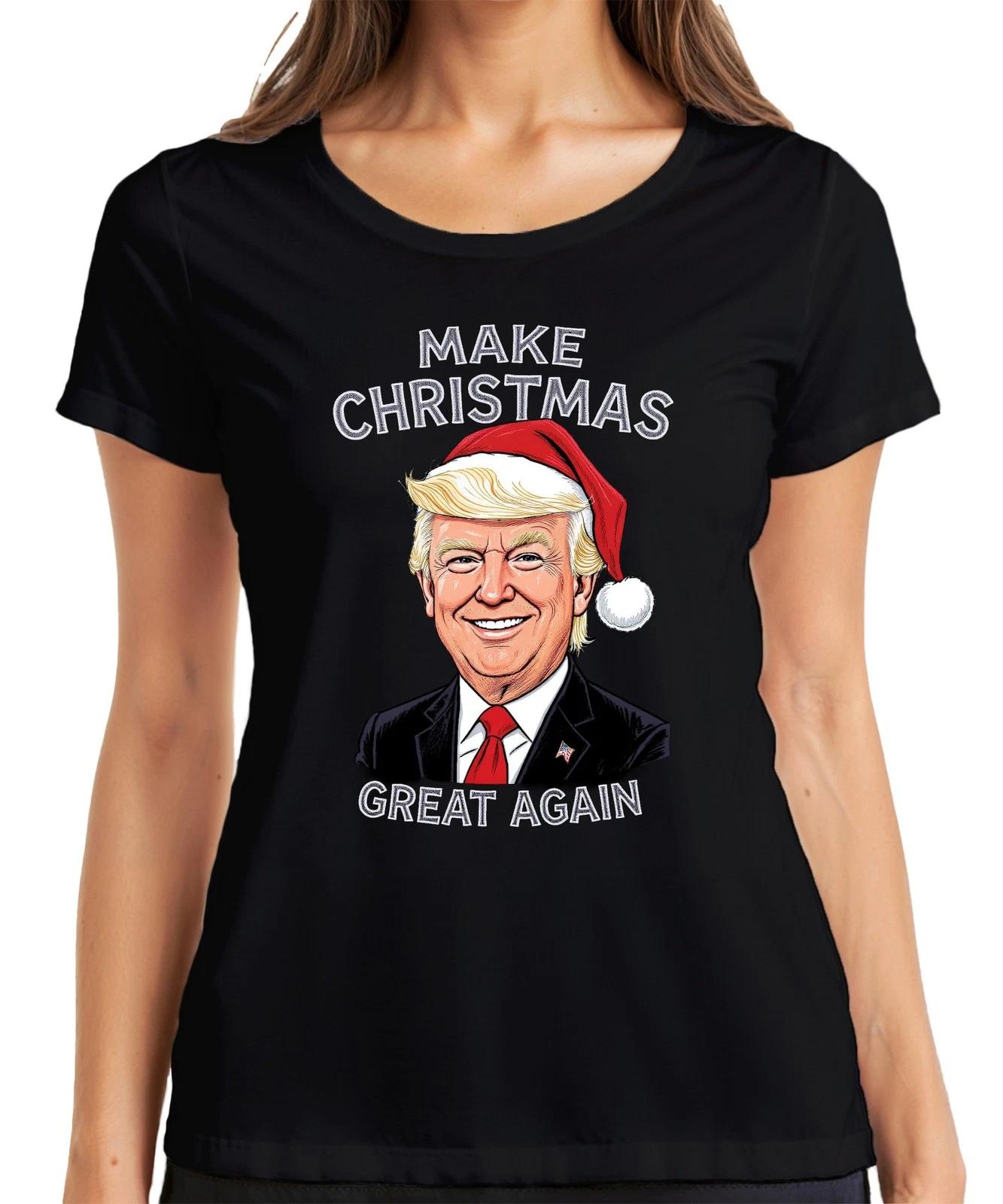 MAKE CHRISTMAS GREAT AGAIN Weihnachten Karikatur Patriotisch USA Damen T-Shirt XXXXL