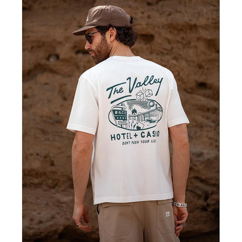 The Valley American Retro Sports Style Pure Cotton Vintage Casual Niche Print Crew Neck Short Sleeve T-shirt Men