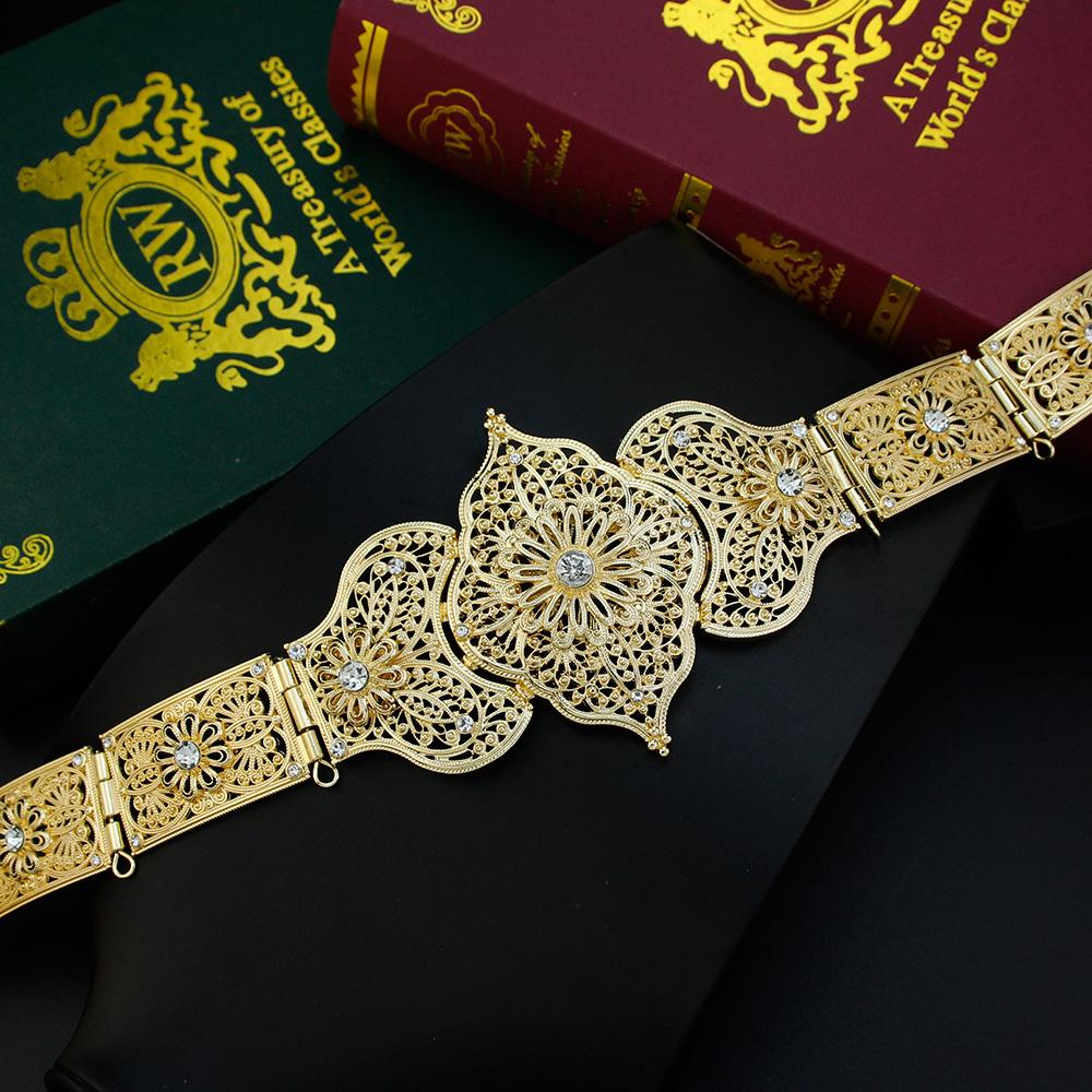 Chic Caucasus Women Belt Bride Wedding Jewelry Turkey  Abaya Dress Belt Metal Flower Waist Chain Stage Props Jewelry