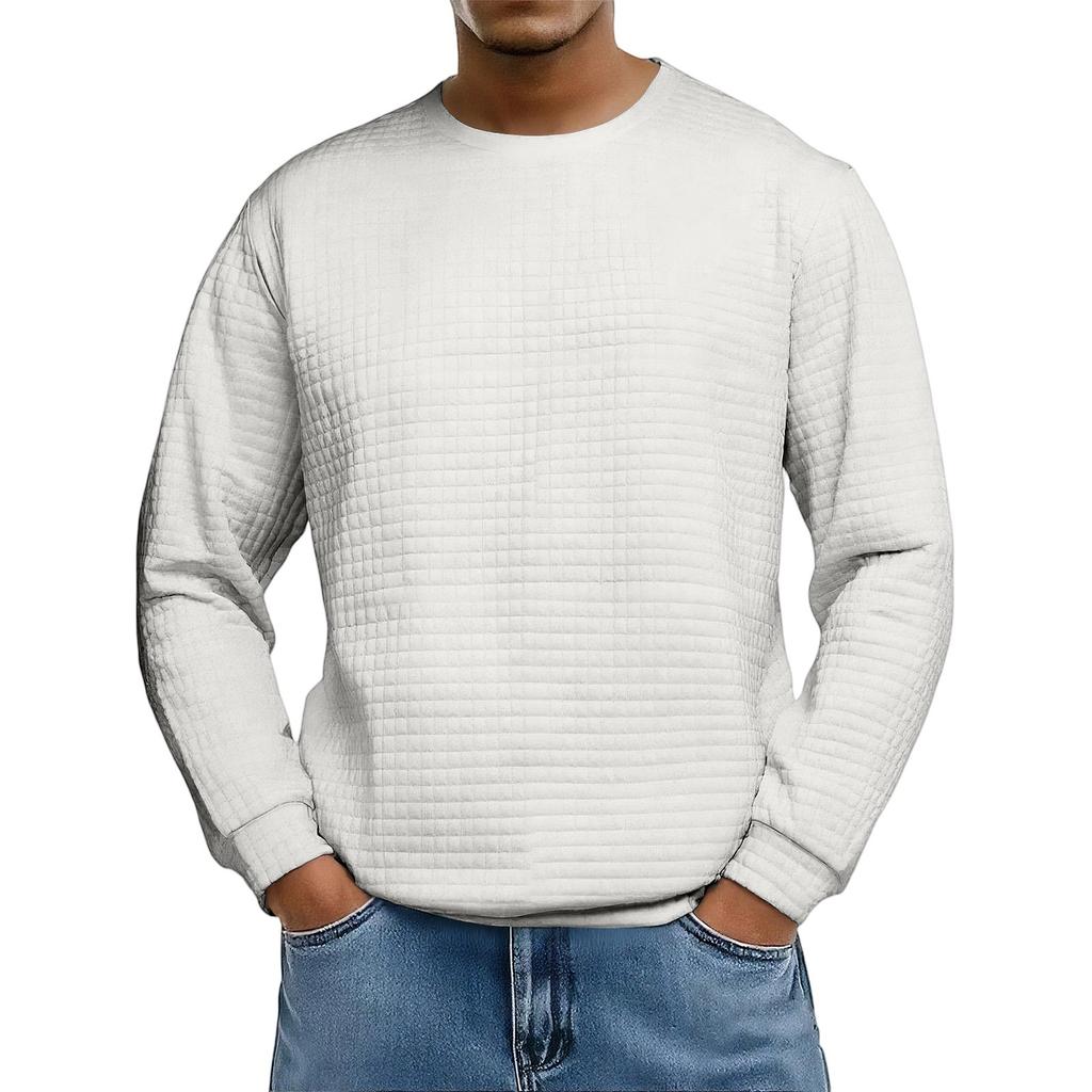 Men's Loose-fitting Casual Waffle-weave  Neck Long-sleeved Top
