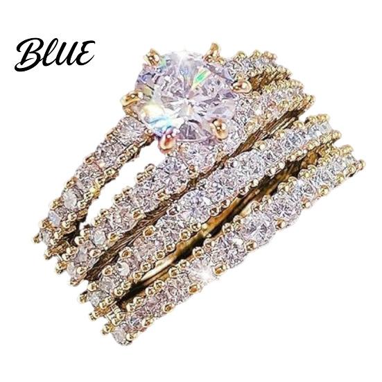 Sparkly Rhinestone Rings 2Pcs Band Women Cubic Zirconia Ring Fashion