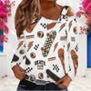 Women Plus Size Asymmetric Cutout Neck Cold Shoulder Long Sleeve Camping Printed Top