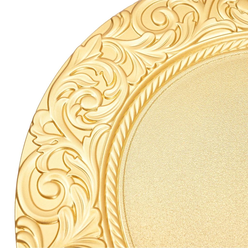 100 Gold Round Placemats Wholesale, 13-Inch Vintage Placemat Set, Plastic Embossed Dinner Plates, Reusable (Gold)