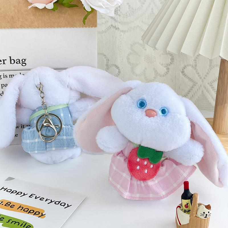 Cute Cute Apron Long Ears Rabbit Cartoon Doll Bag Grab Machine Doll Pendant Keychain Plush Doll