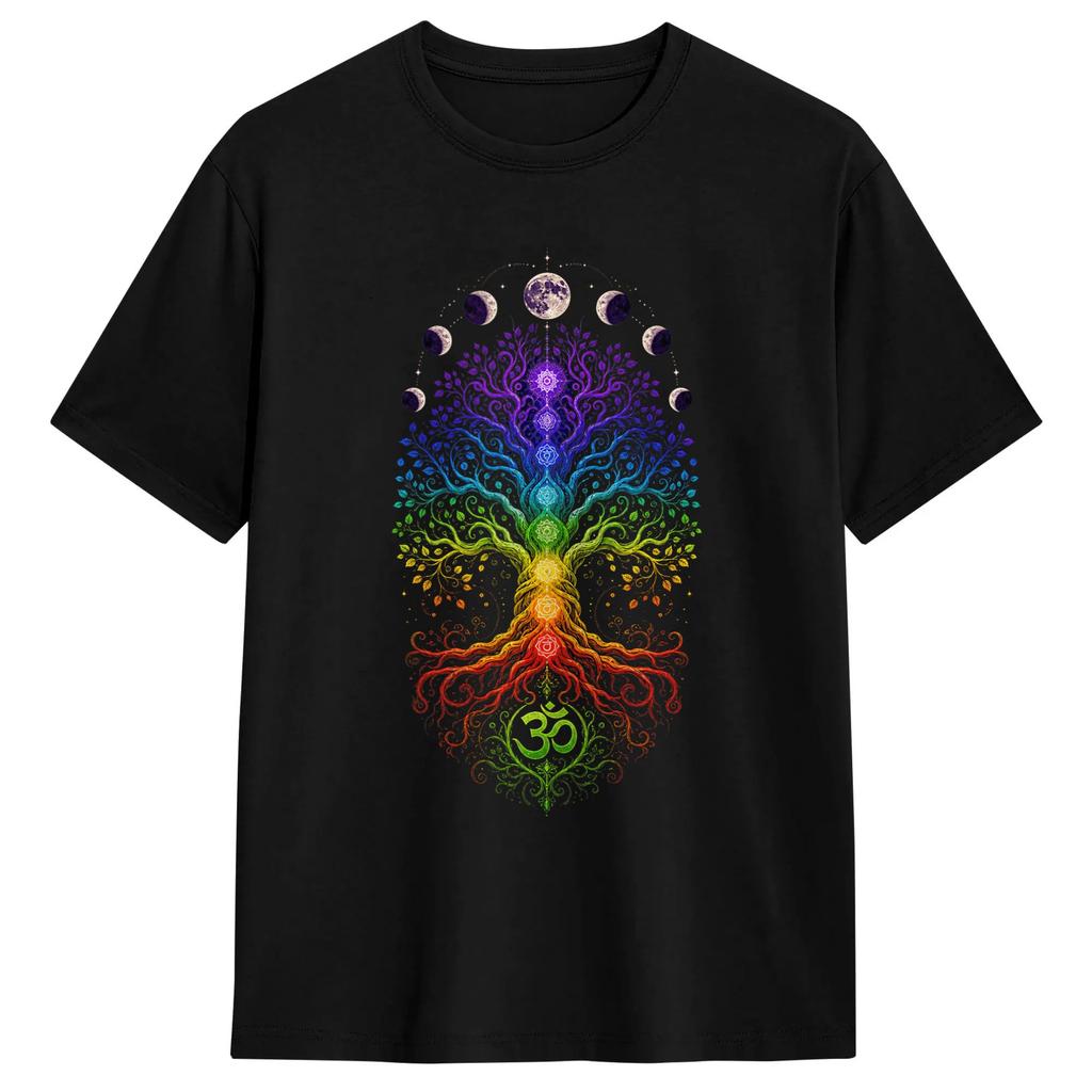 Tree Of Life Chakra Symbols Zen Yoga Meditation Spiritual T Shirts  100% Cotton Clothes Short Sleeve Round Neck Tee Shirt