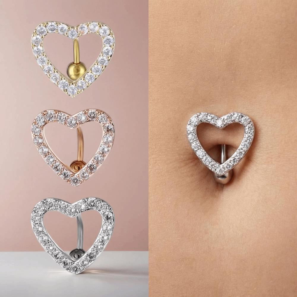 Stainless Steel Heart Belly Button Ring Sparkling Navel Ring Fashion Navel Barbell Jewelry  Women