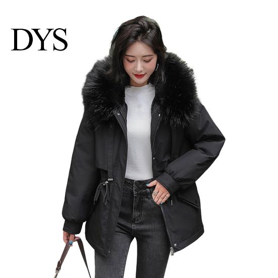 Drawstring Waist Coat Women Padded Jacket Thickened Plush Lined with Winter Stylish Outerwear Warm Puffer Faux Fur Hood for Work Streetwear