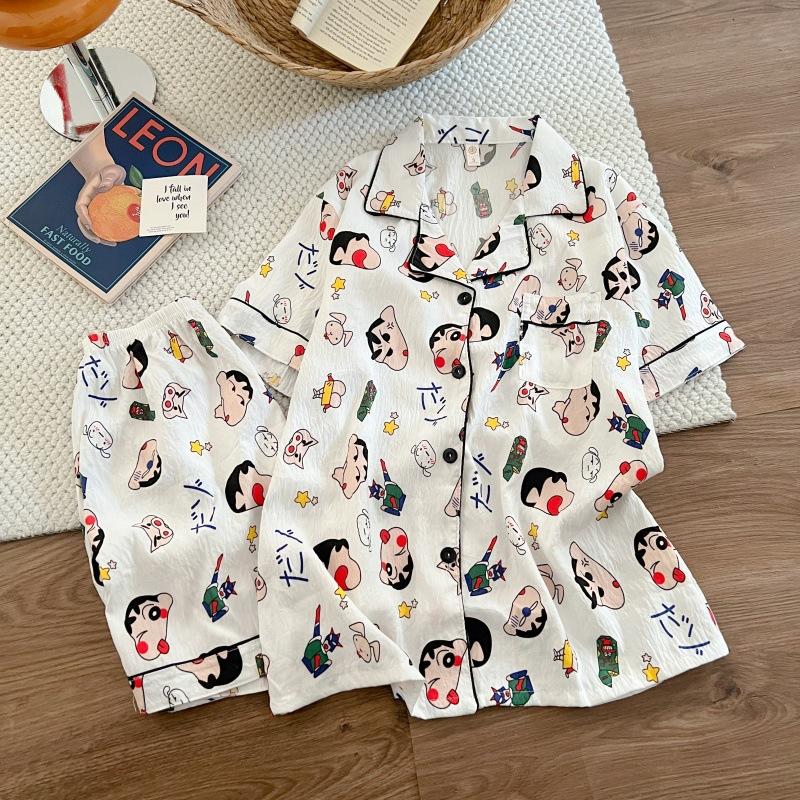 Summer New Pajamas Women's Short-sleeved Shorts Thin Cloud Cotton Cartoon Cute Large Size Korean Version Loungewear