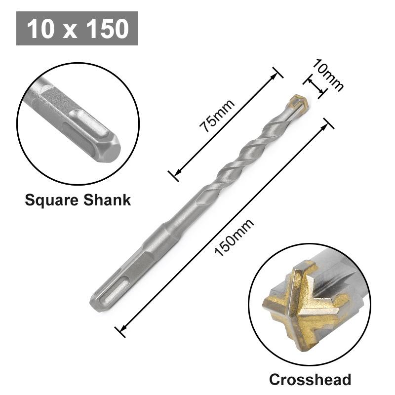 Cross Bit Four-Blade Electric Hammer Bit Carbide Impact Drill Concrete Reinforcement Square Shank Round Shank Five-Pit Shank